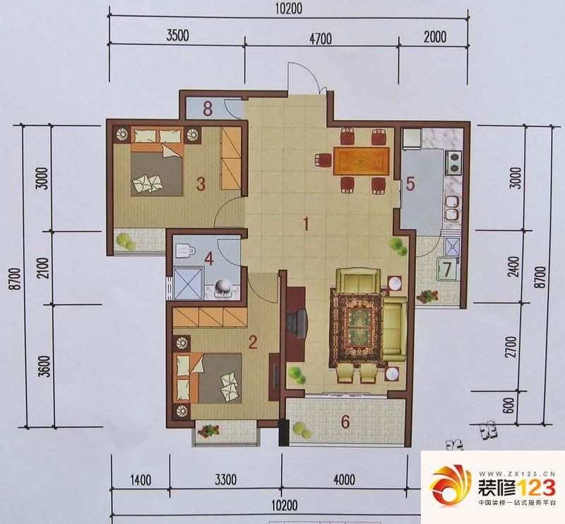 戎锦花园户型图7#楼c户型 2室2厅 .