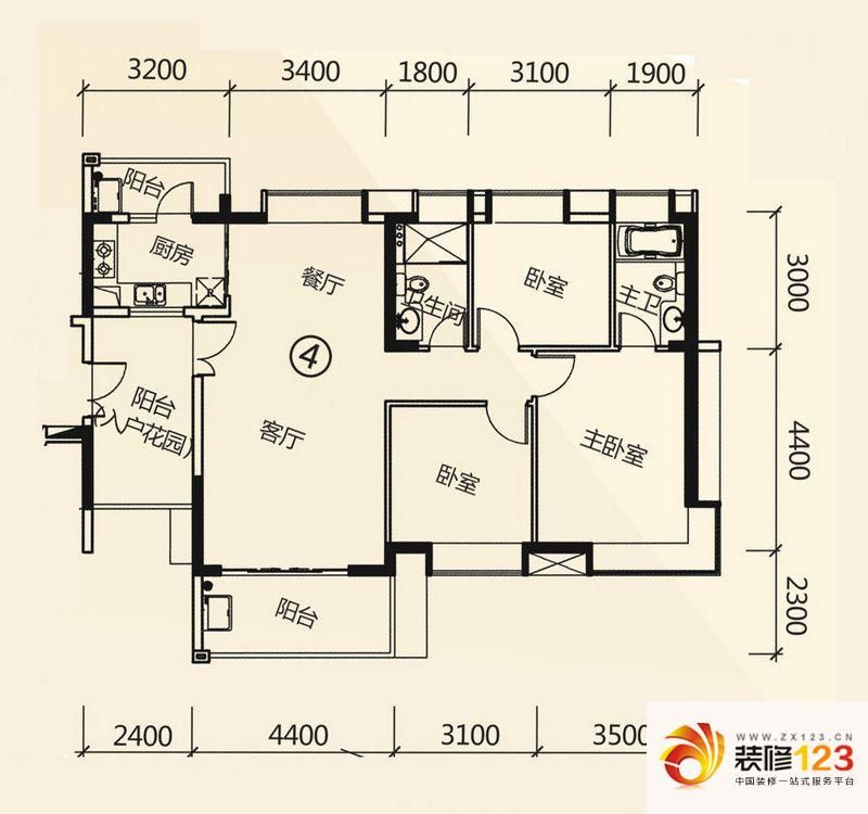 富力现代广场户型图E2栋04 3室2 ...