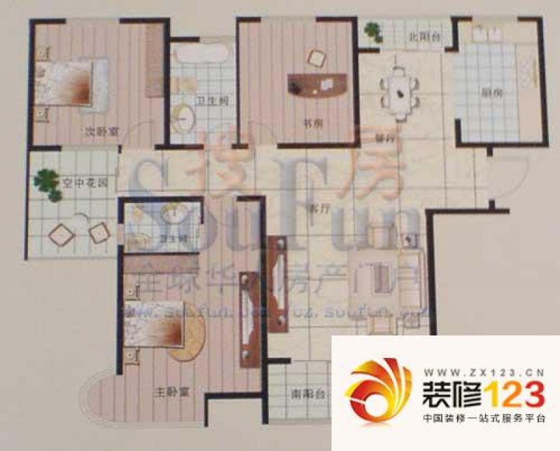 嘉城尚座户型图a1 3室2厅2卫1厨 .
