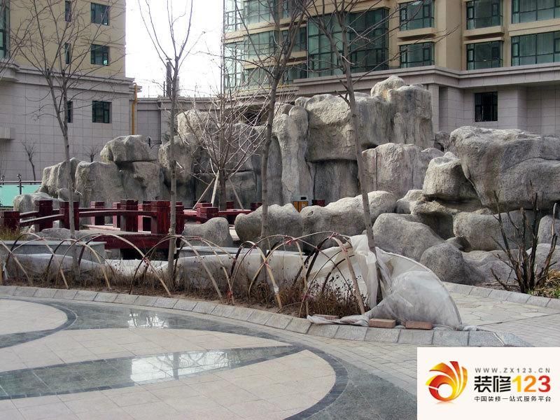 正茂御景东方外景图小区内假山 .