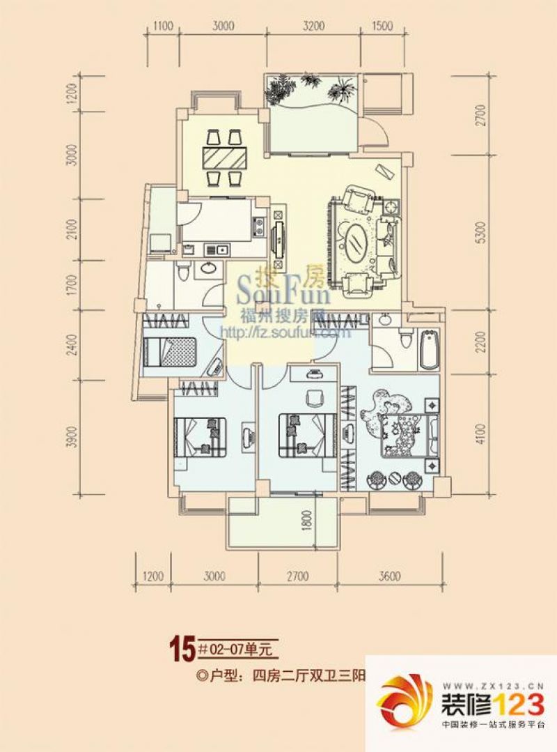 福州汇诚井源居汇诚井源居户型图4室2厅2卫1厨.