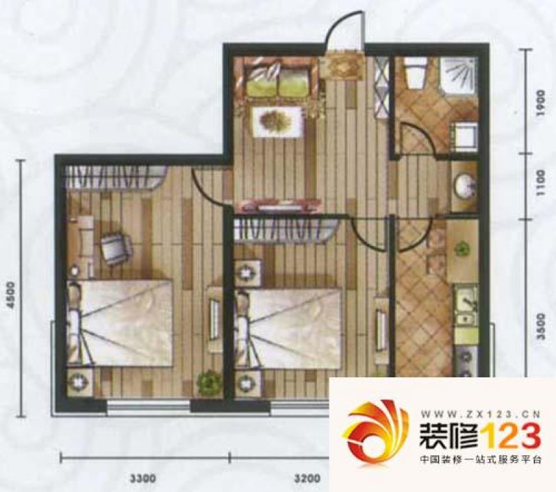 里仁居户型图57.96o 2室1厅1卫.