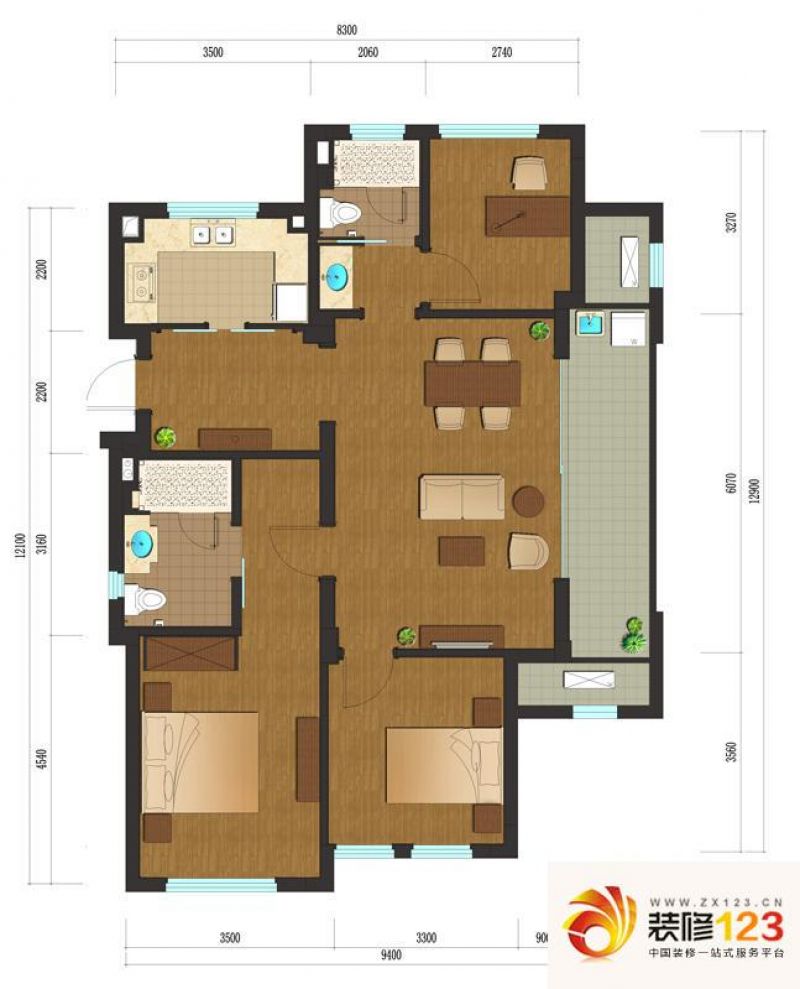 绿城乌镇雅园户型图d户型图 3室2 .