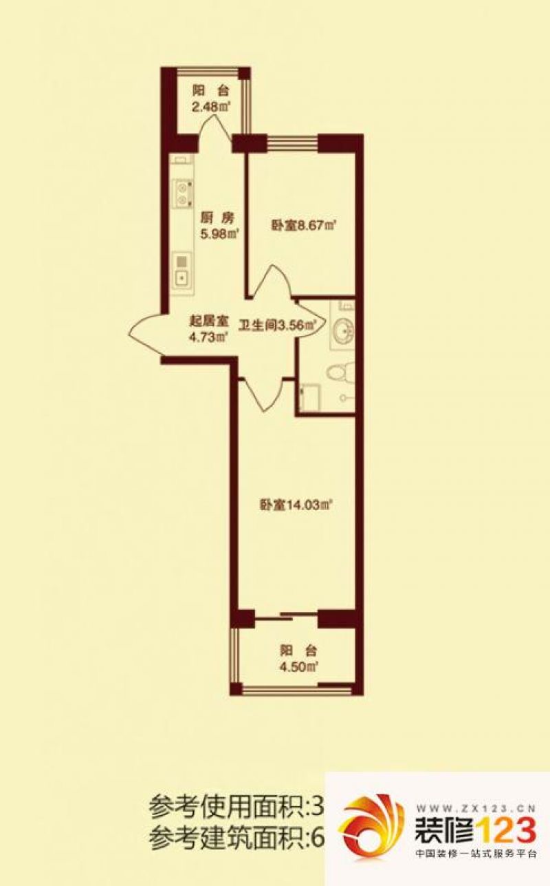 熙郡印象户型图d15-1户型 2室1厅 .