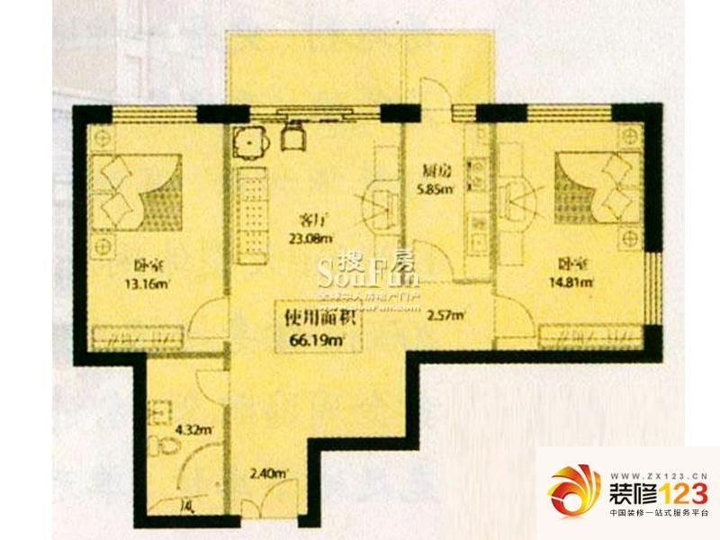 世纪嘉园户型图户型5 2室1厅1卫1.