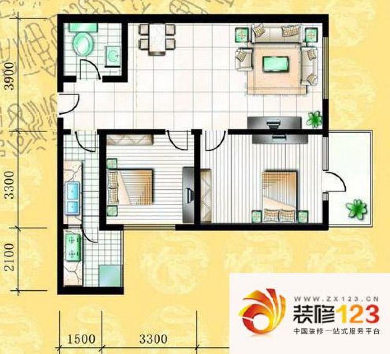 福文大厦户型图c户型 98.41o 2室.