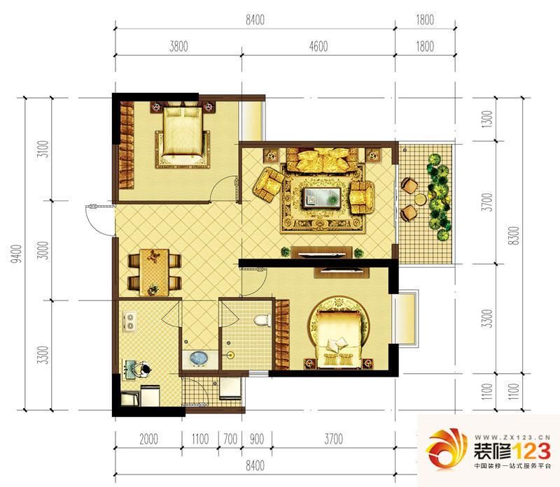 金泰国际户型图a3-b户型 2室2厅1 .