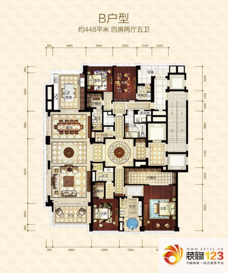 武林壹号户型图b户型 4室2厅5卫1.