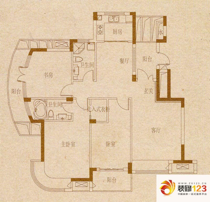 如皋御龙湾御龙湾户型图3,5#楼a户型 3室2.