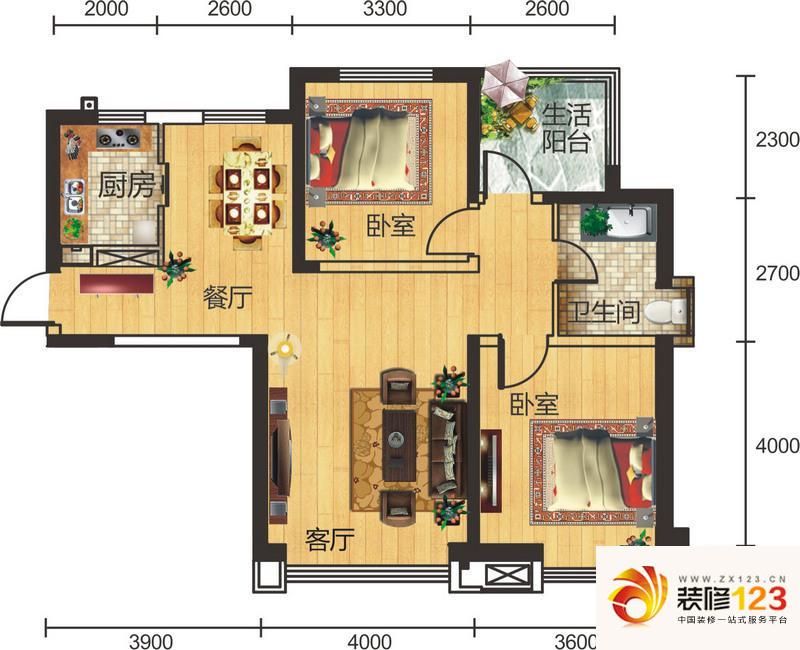 中集幸福里户型图二期a3户型 2室 .