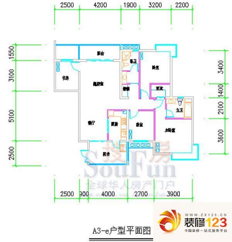 汤泉HOUSE户型图A3-E 4室2厅2卫1 ...