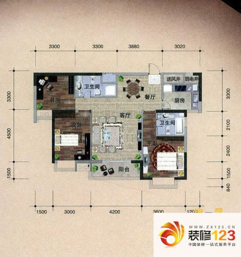 华孚汇金7号户型图9#1单元中c户 .