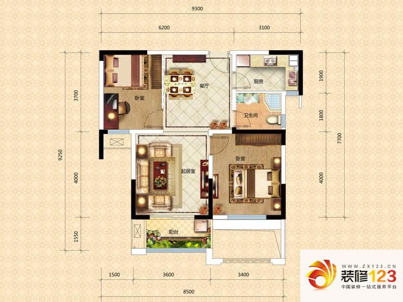 万和熙庭户型图d1两房两厅一卫 2.