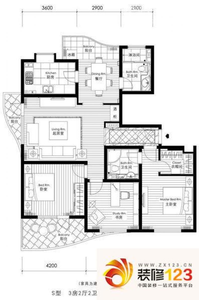 鲁信长春花园3室 户型图.