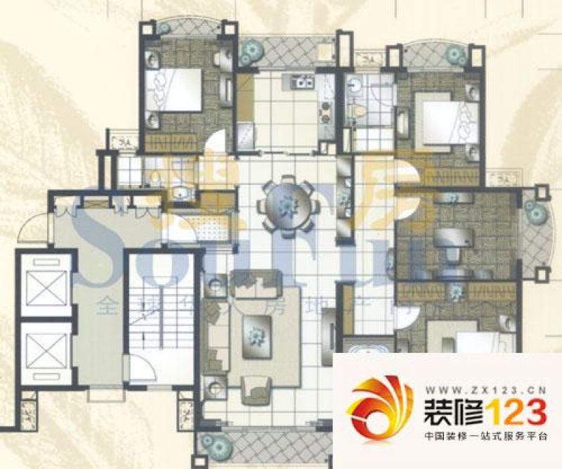 星河湾星苑户型图4室2厅户型图 4 .