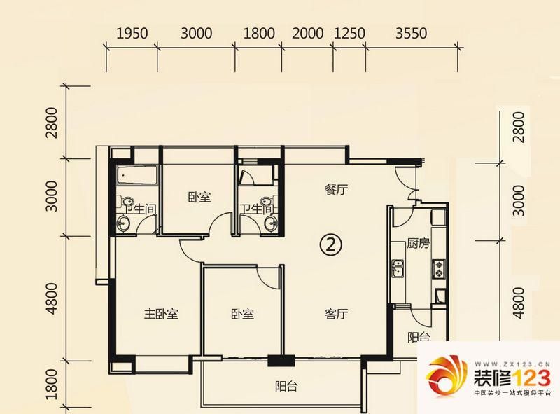 富力现代广场户型图D2栋02 3室2 ...