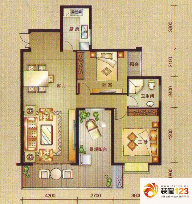 南湖观邸户型图B3户型 2室2厅1卫 ...