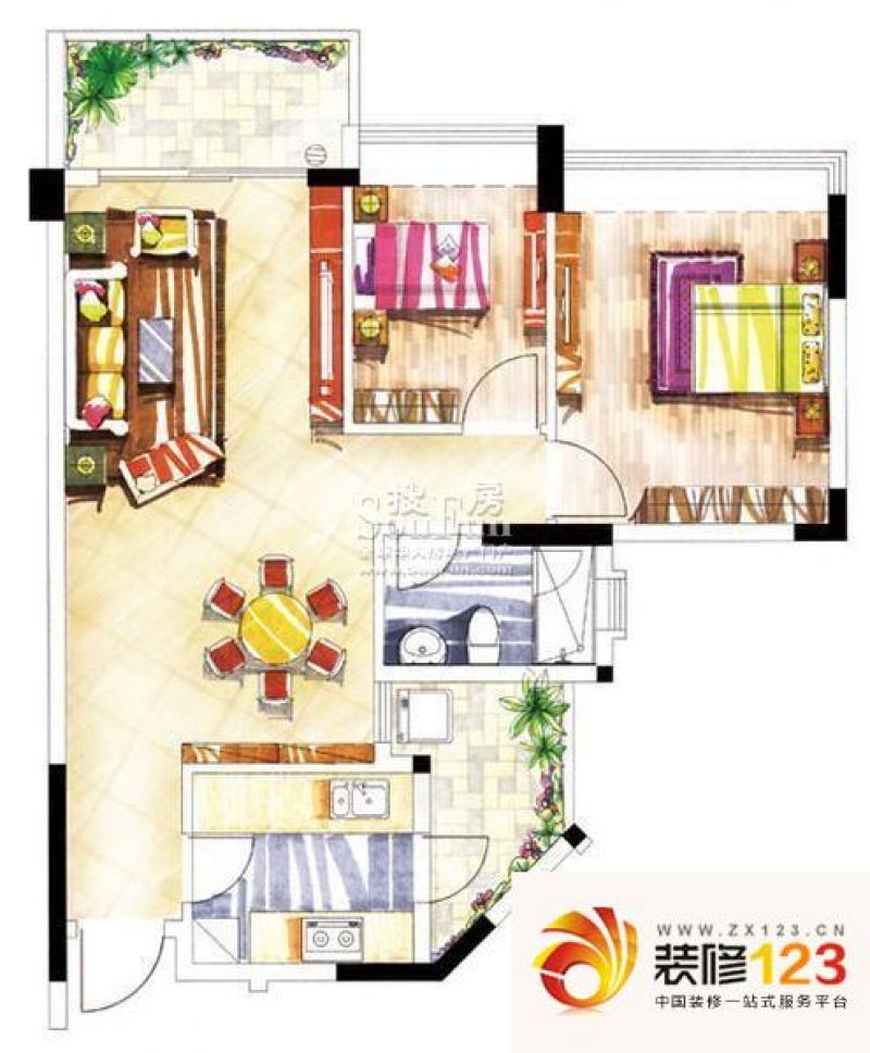 丽江花园康城居户型图2室2厅户型.