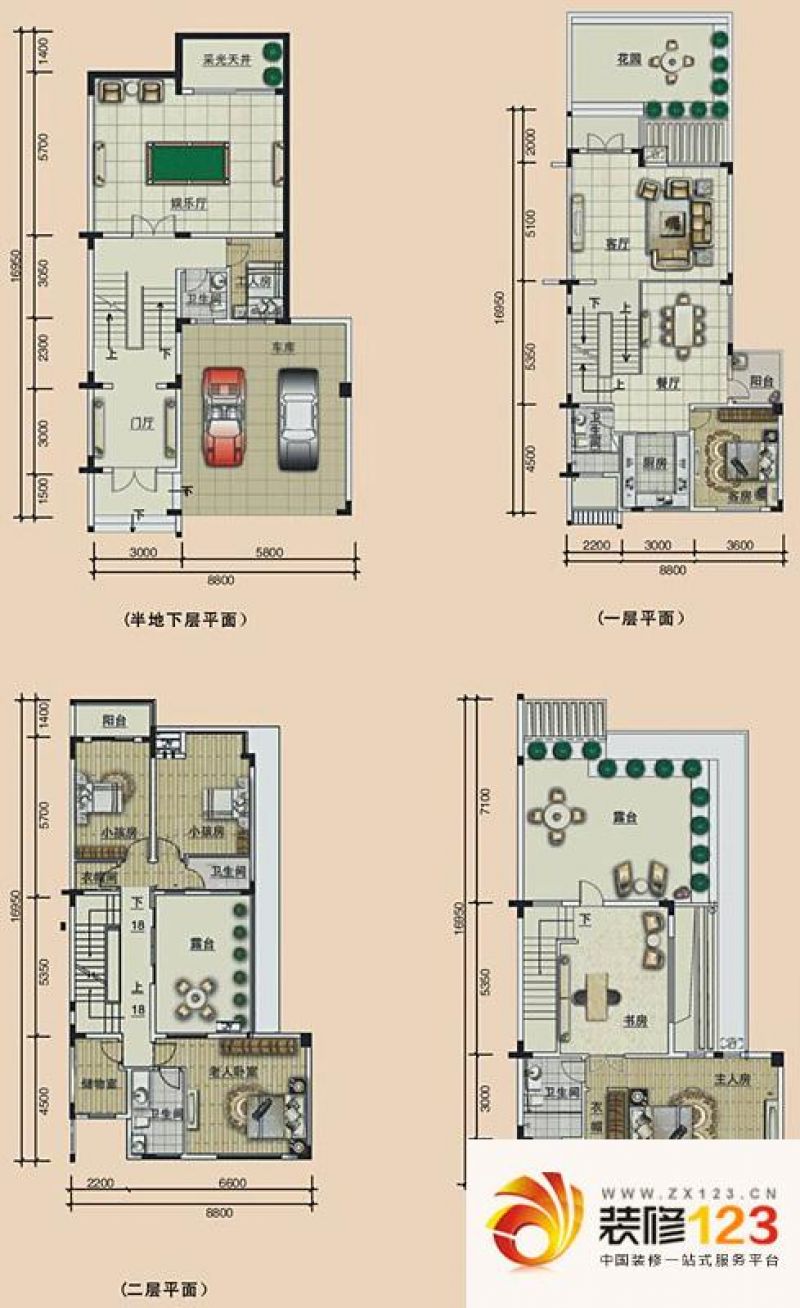 清华居户型图别墅g户型 6室3厅5.