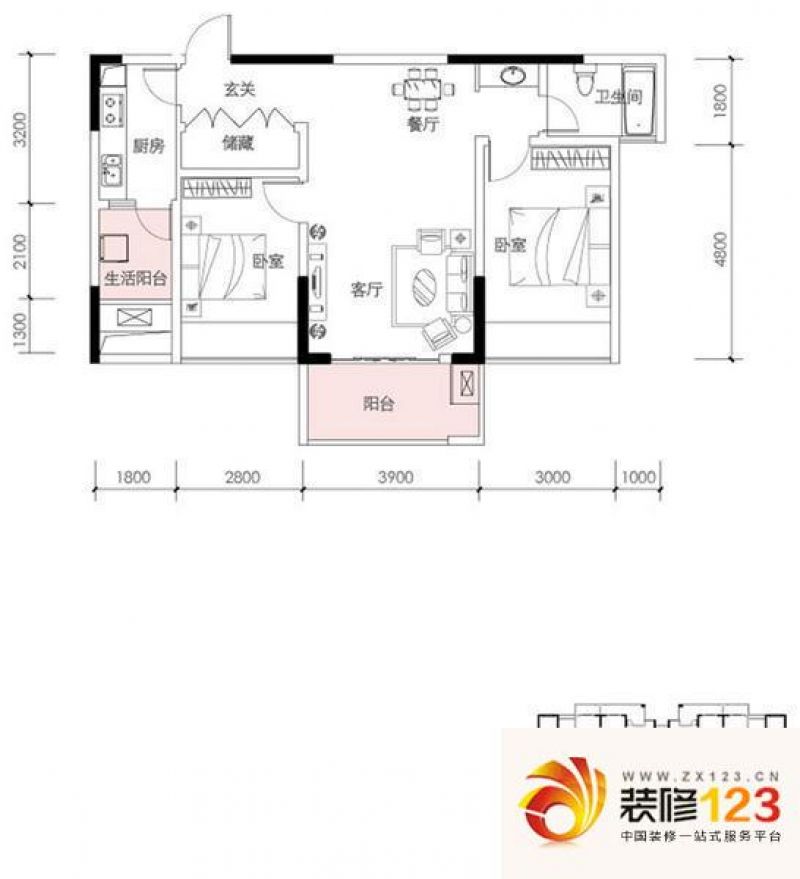 隆鑫国际户型图2号楼2号房 2室2.