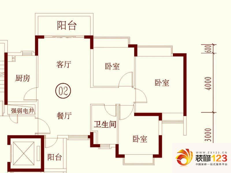 恒大山水城203栋02户型户型图.