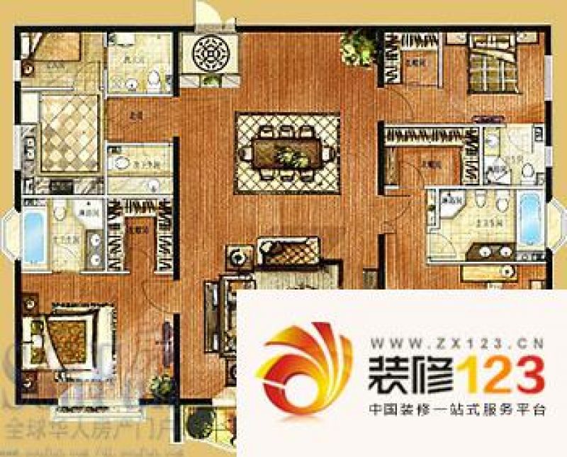 大连明珠户型图3室3厅4卫1厨.