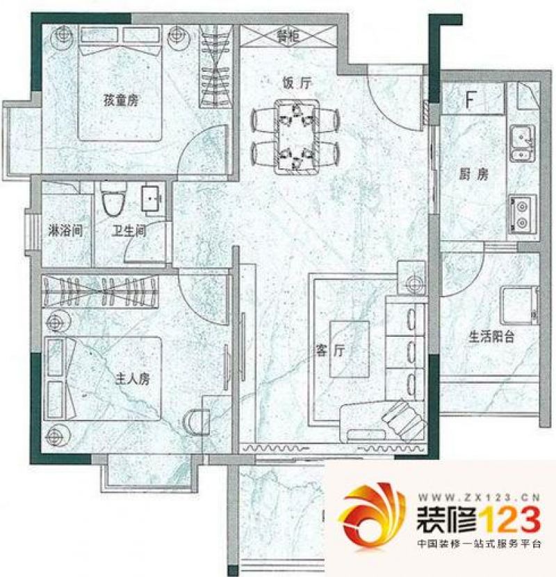 祈福新村湖畔豪庭户型图2室2厅户.