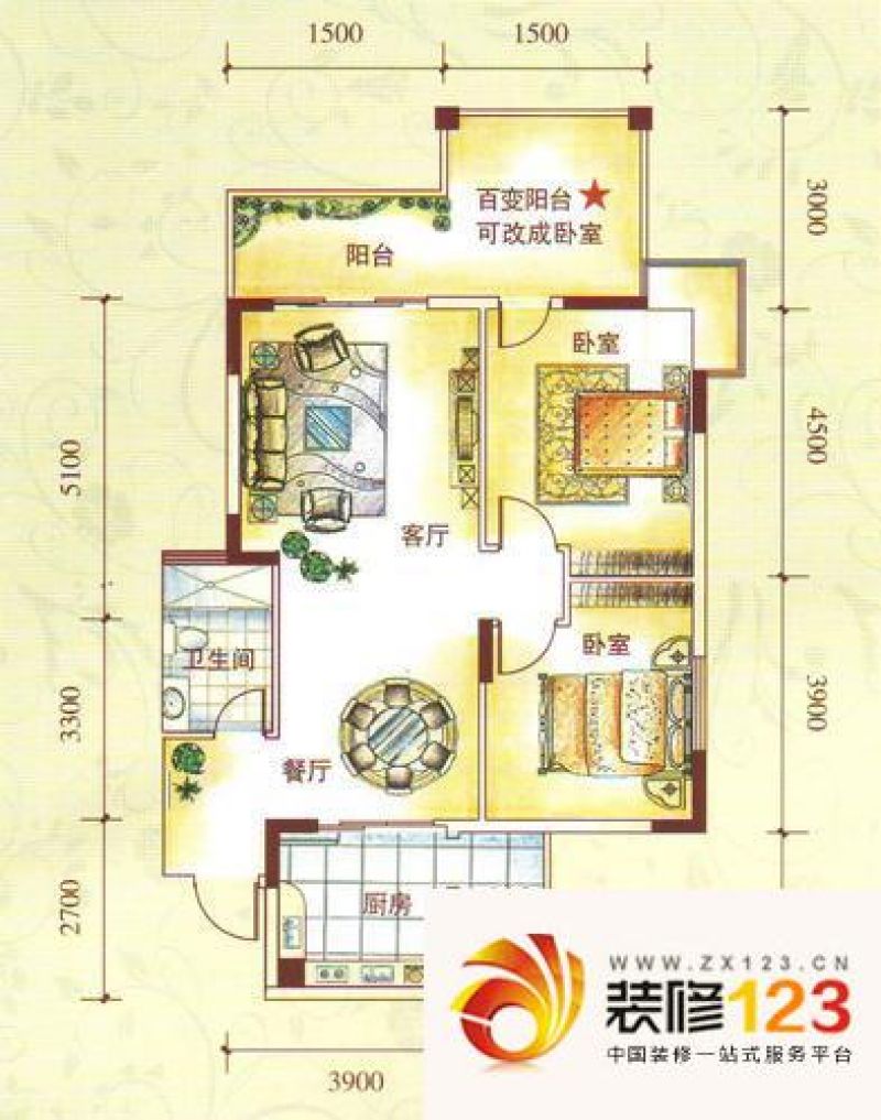 水锦花都户型图F组团1A户型 2室2 ...