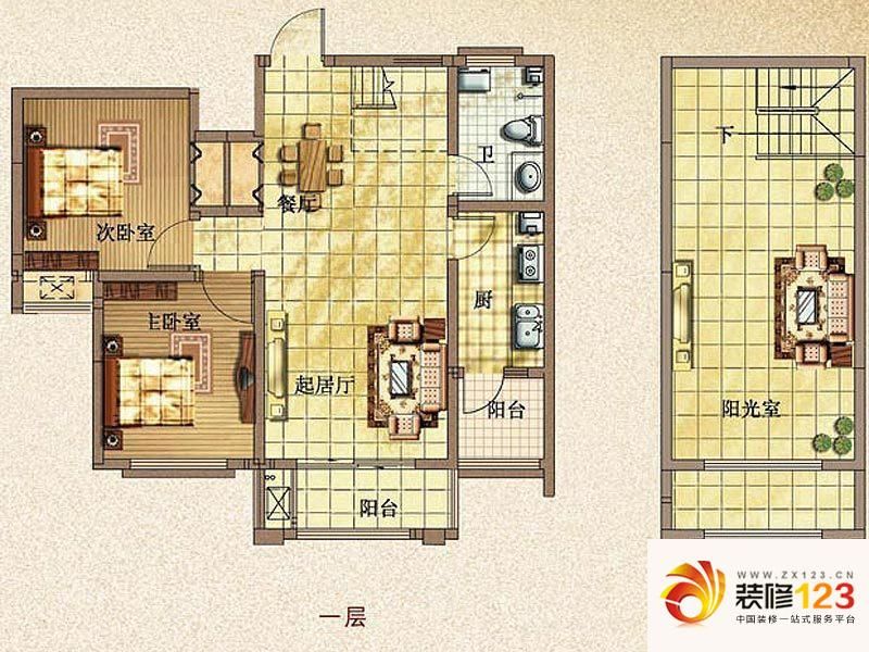 百仕凯旋城户型图跃层m户型 3室2 .