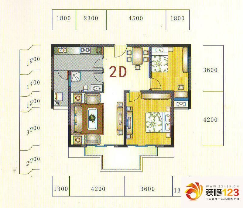 金元国际新城户型图2d户型 2室2.