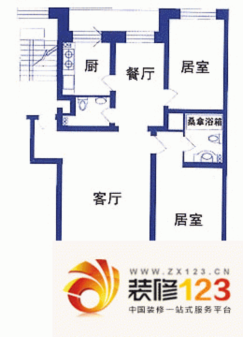 蓝天花园户型图2室2厅2卫1厨 .