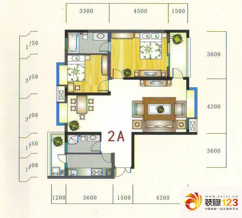 金元国际新城户型图2a户型 2室2 .