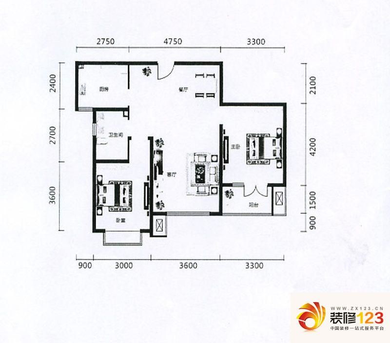 中建御邸世家户型图B2户型 2室2 ...