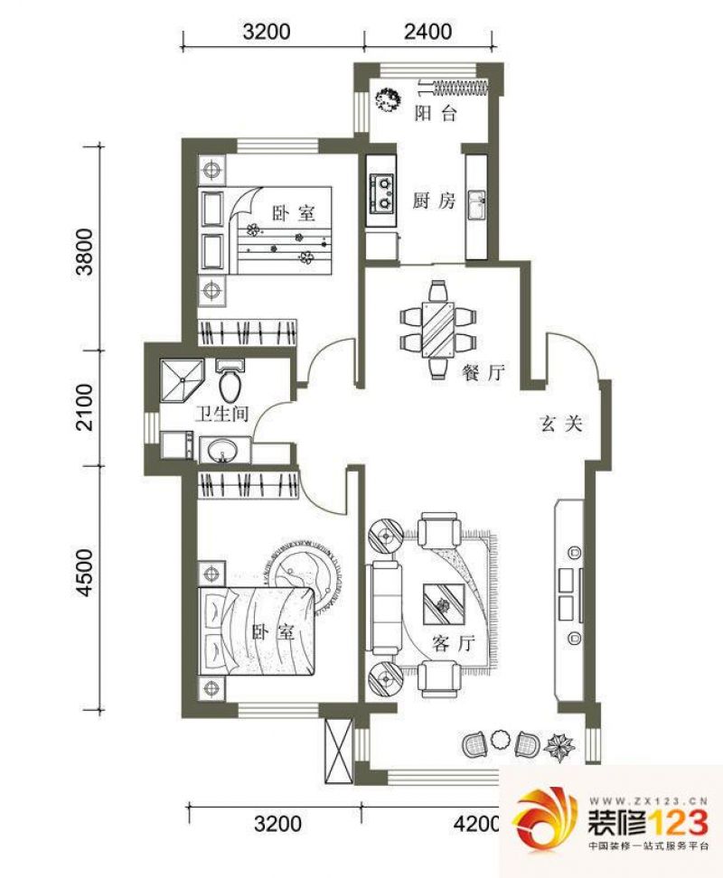 水岸南华庭户型图b户型图 2室2厅 .