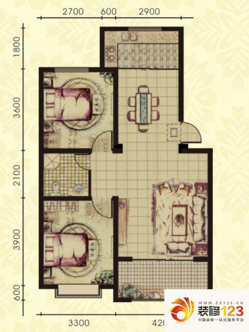 太湖国际花园户型图84-85 2室2厅 .