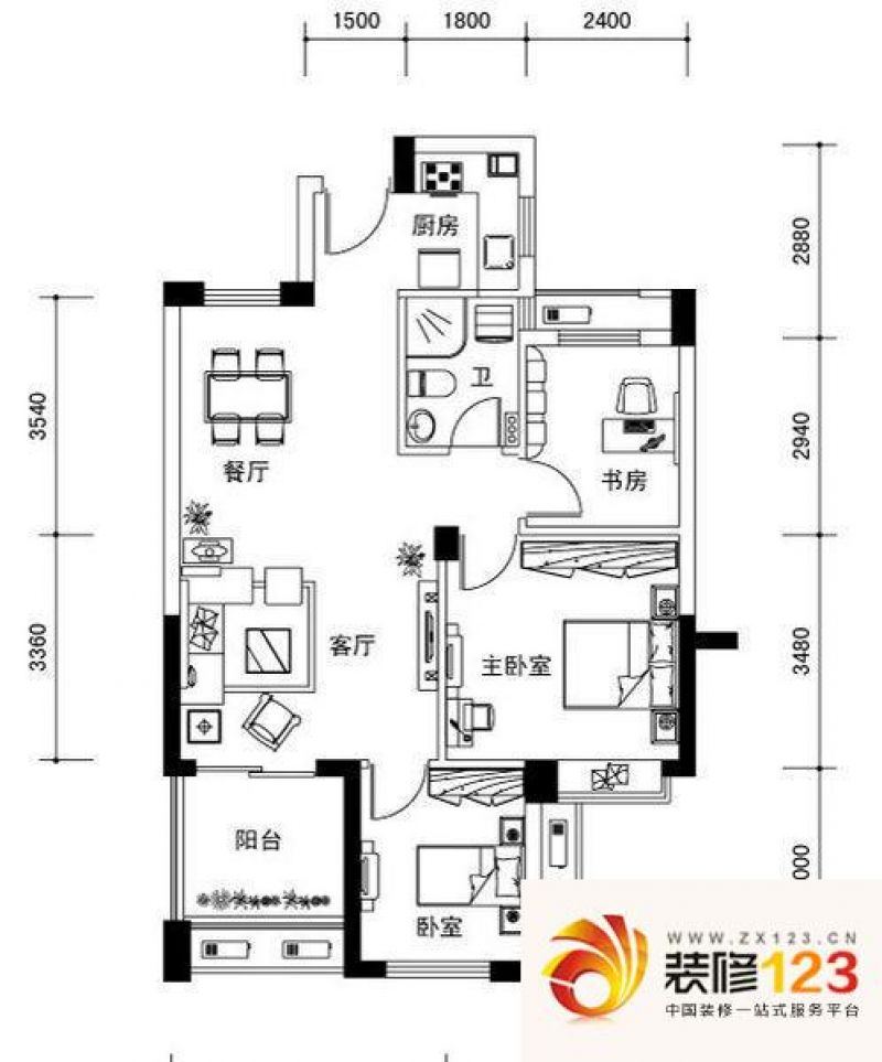 滨江万家花城 3室 户型图 .