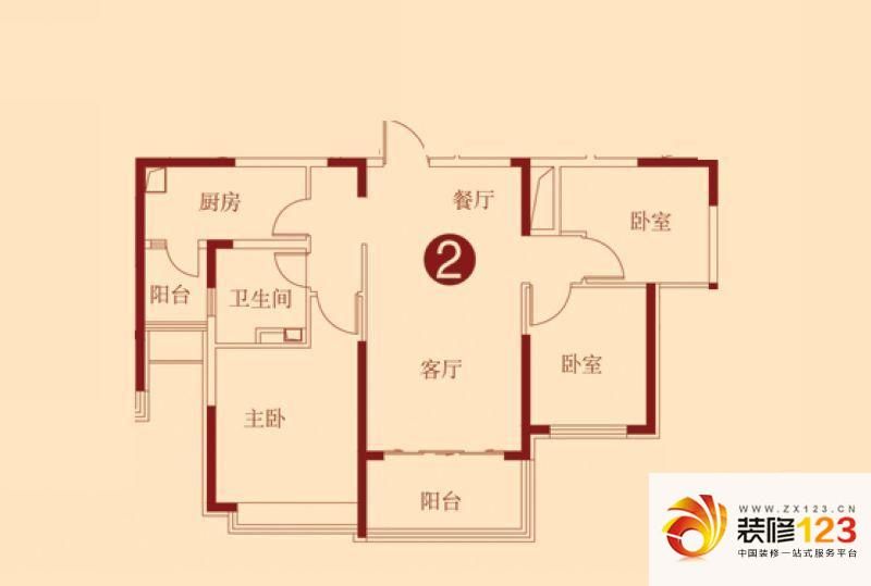 恒大绿洲户型图d户型 3室2厅1卫1.