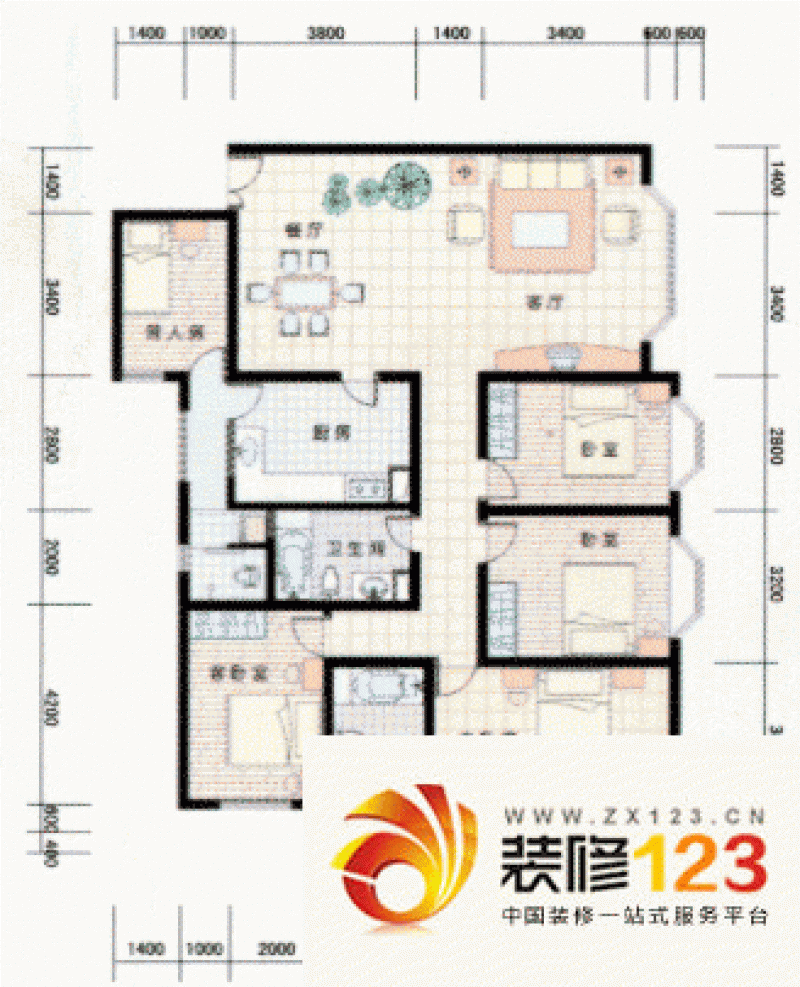 冠城花园户型图户型图 4室2厅3卫 .