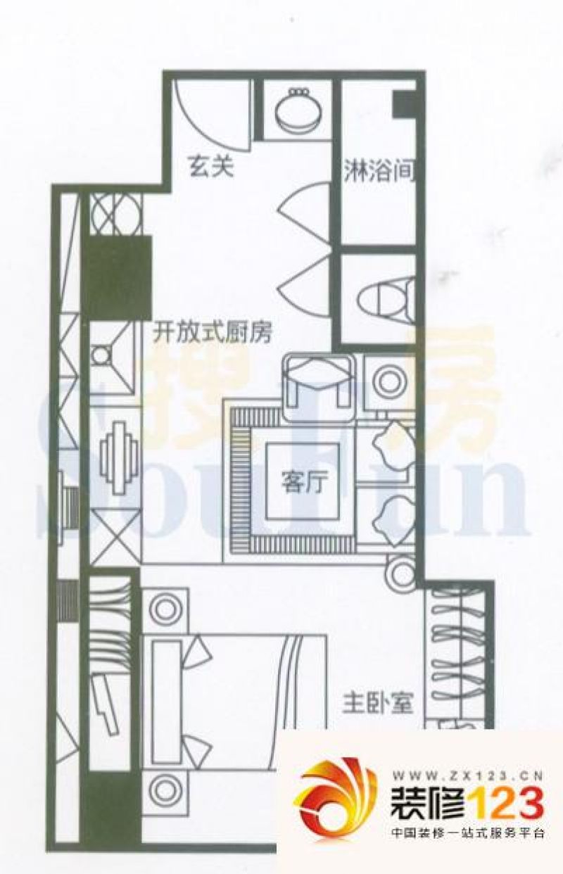 新纪元酒店公寓户型图a户型 1室1 .