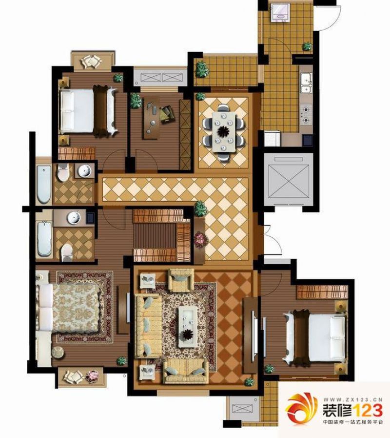 伊顿庄园户型图a1户型 4室2厅2卫 .