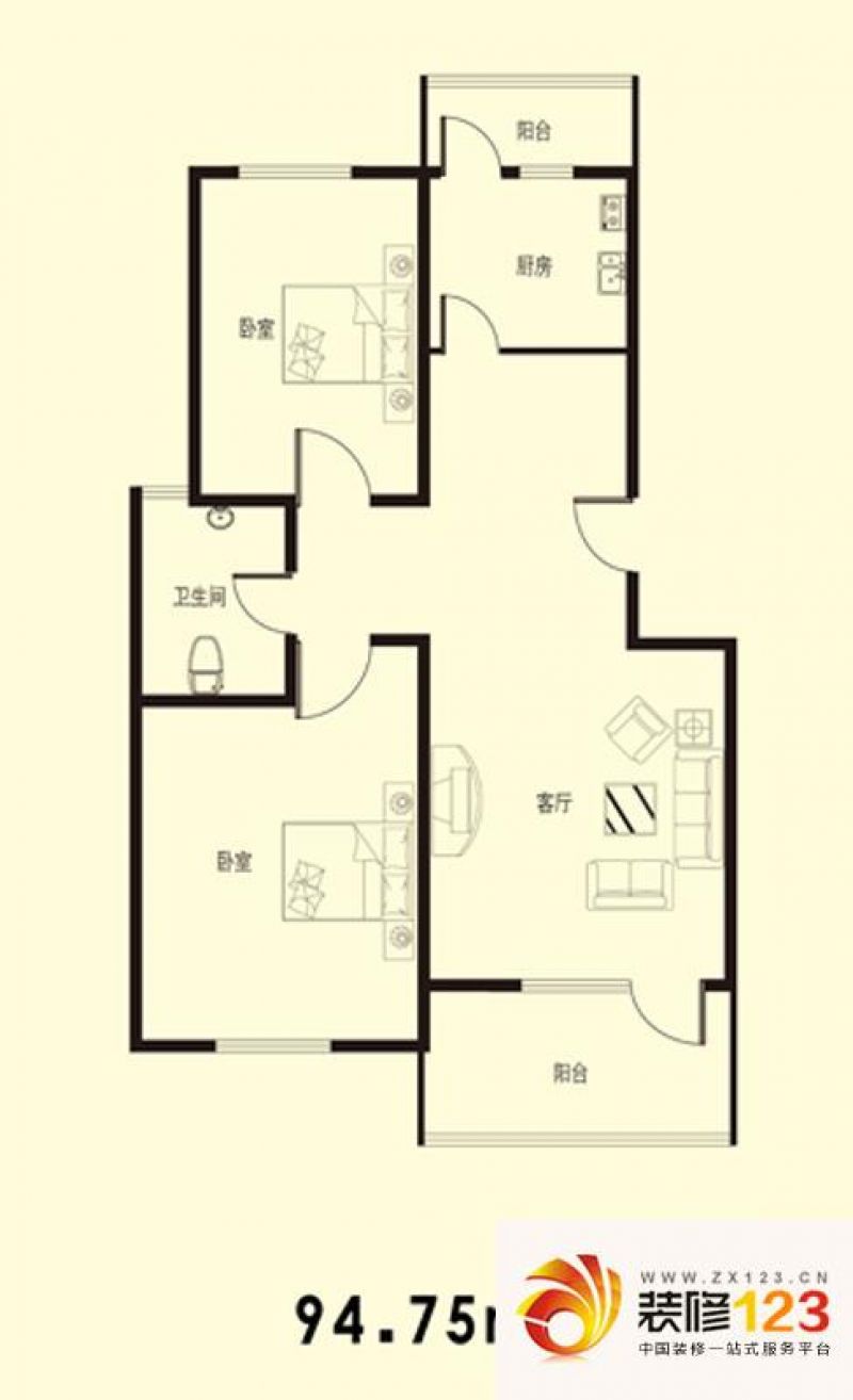 天津瑞欣家园瑞欣家园户型图01户型 2室1厅1卫 .-我