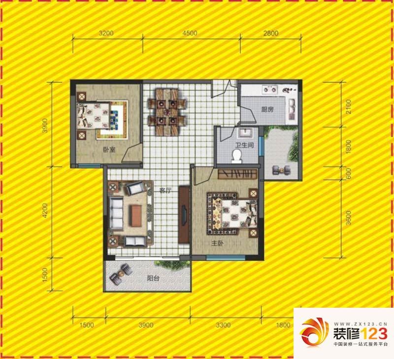 美成新都户型图B户型 2室2厅1卫1 ...