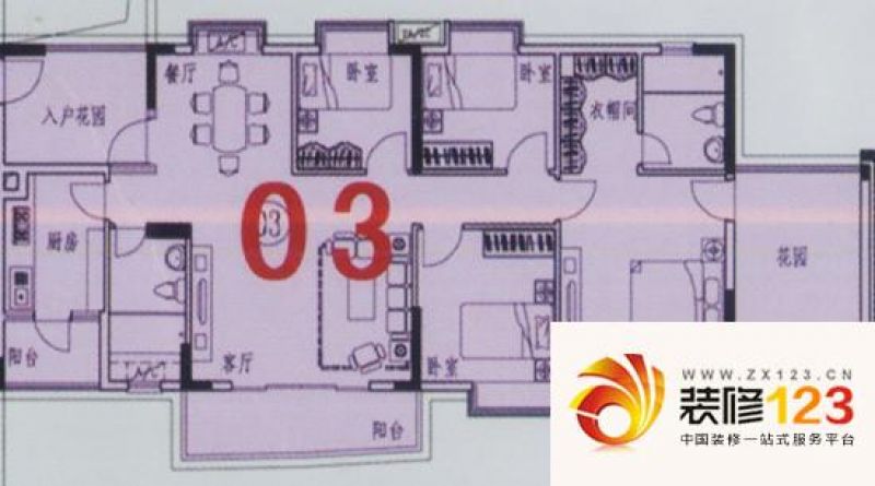 怡景苑户型图户型03 4室2厅2卫1.