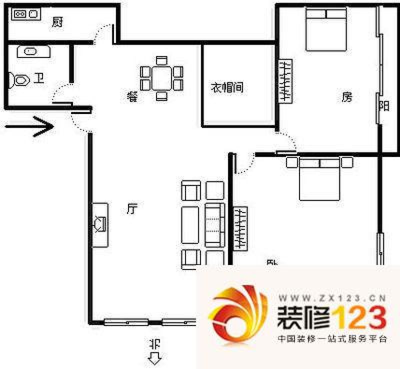 鸿生花园户型图户型图 2室2厅1卫.