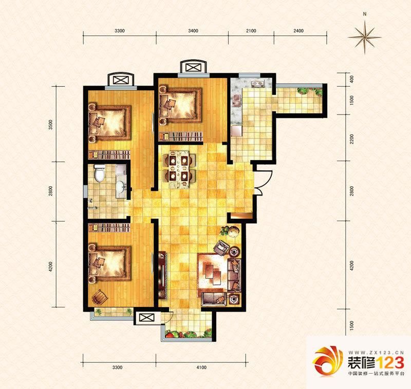 中建御邸世家户型图C1户型 3室2 ...