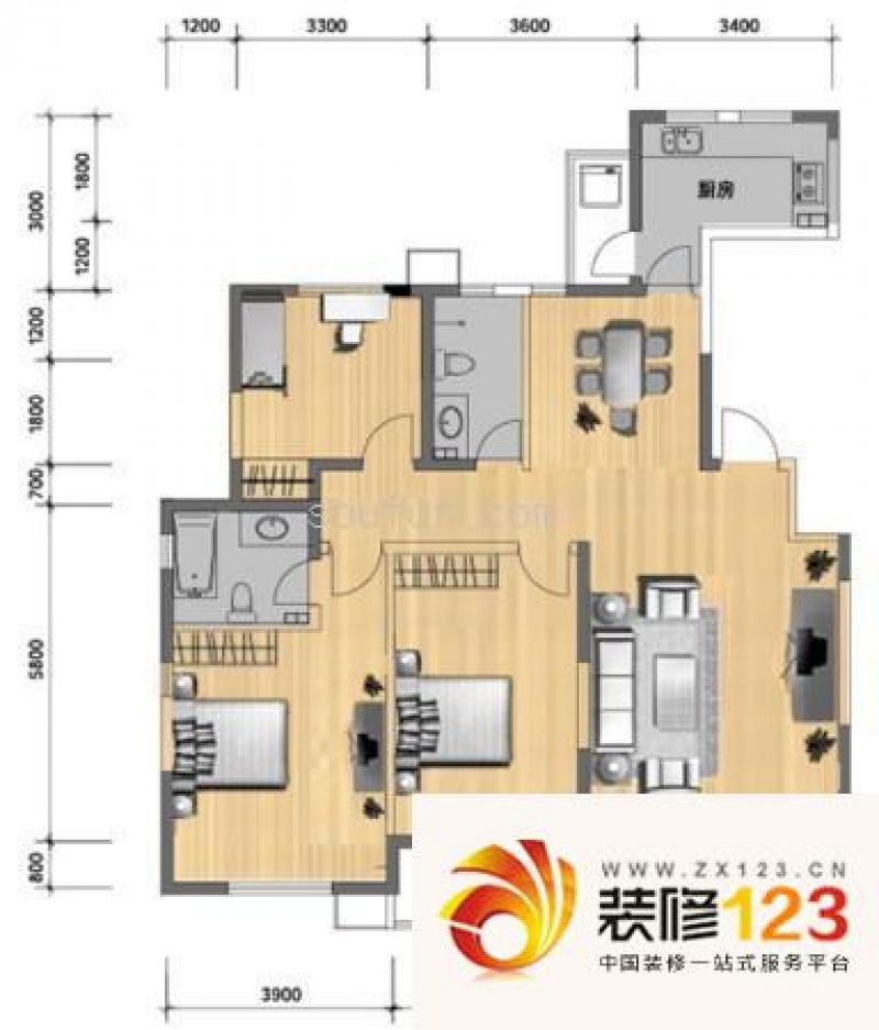 白桦林居户型图户型图 3室2厅2卫 .