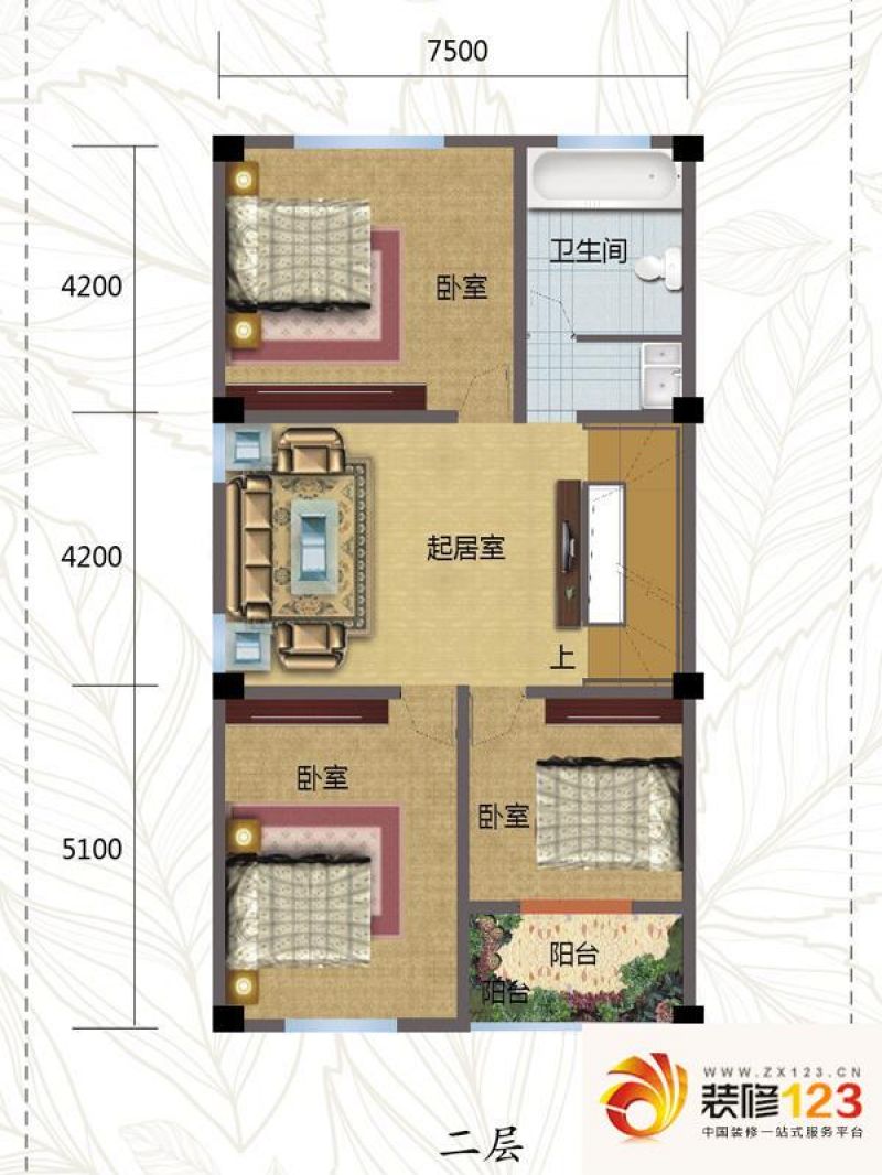 果林湖畔户型图b户型二层 6室3厅 .