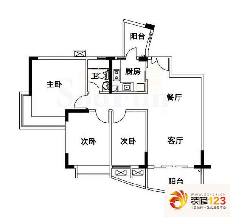 锦绣香江山水华府二期户型图3室2.