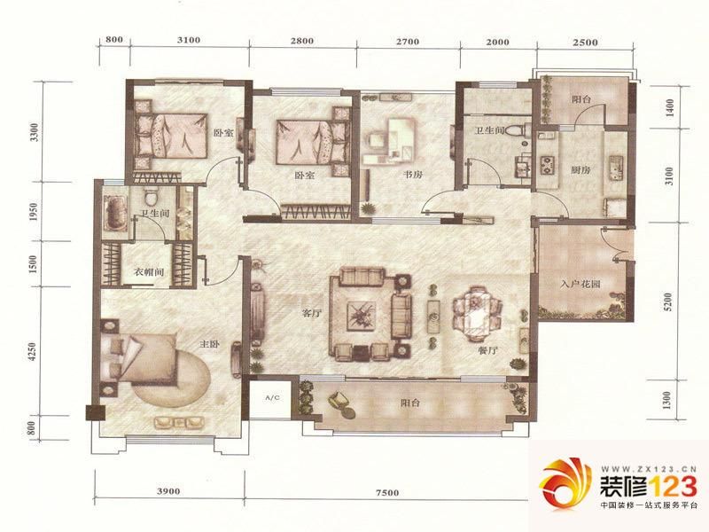 中山君华新城君华新城户型图户型图 3室2厅2卫 .