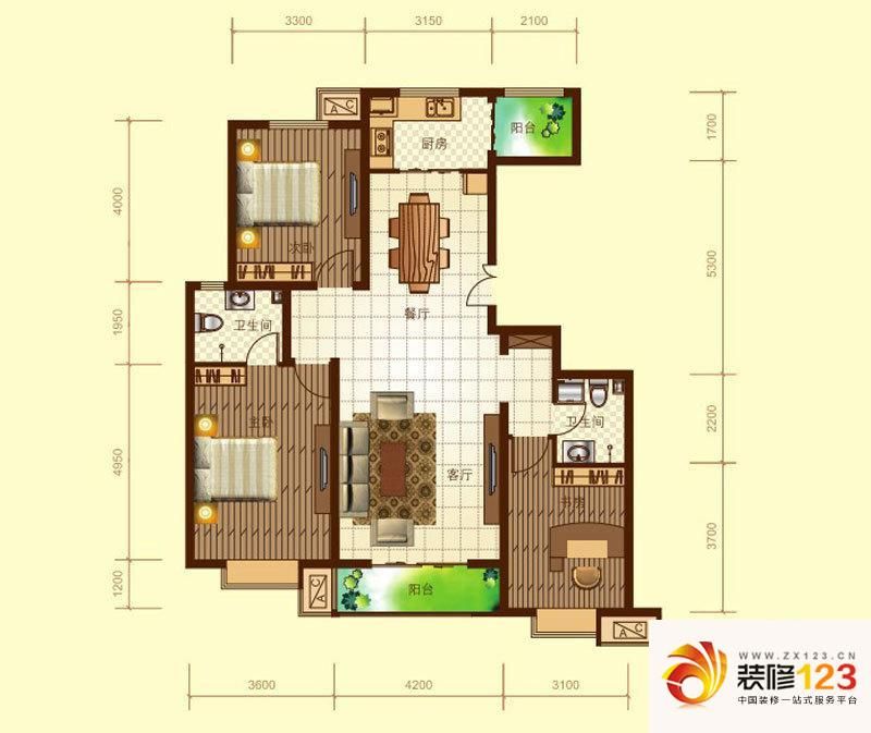 世纪龙庭二期户型图D区S2户型 3 ...